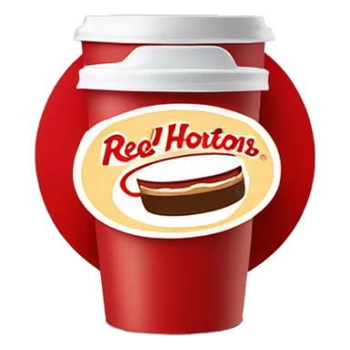 “Red Tim Hortons coffee cup with large white ‘Tim Hortons’ logo in script, black plastic lid, and a simple, clean design.” sticker