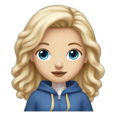 A girl have blue eyes and dark blonde hair and wearing a hello kitty hoodie sticker