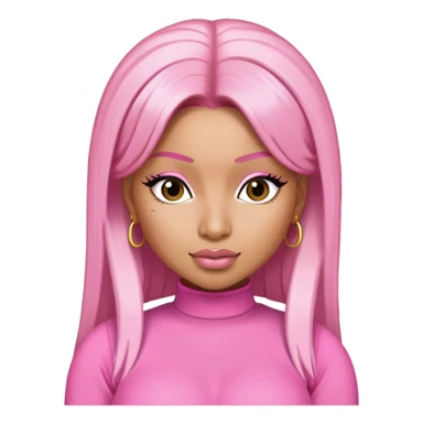 Nicki Minaj wearing a pink outfit with blonde and pink hair sticker