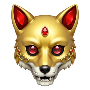 Shiny sparkly gold hollow wolf-skull with red gem stones sticker
