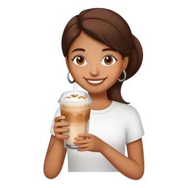 Brown girl with ice latte coffee in glasse cup sticker
