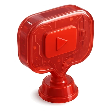red speech bubble with a red YouTube play button, like a trophy, glossy circuit style sticker