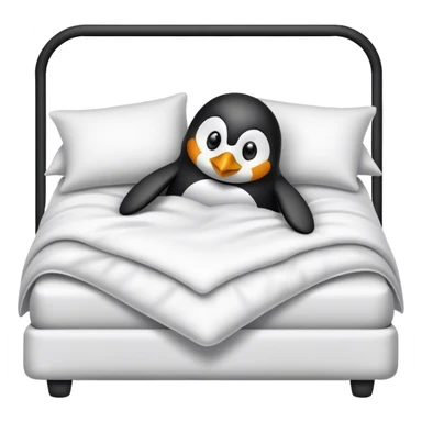 a penguin stealing a bed sticker