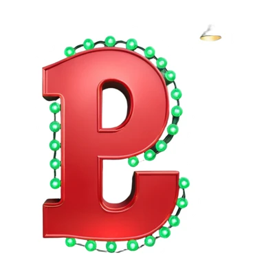 A 3D number 2 in a movie theater setting, shiny red surface; bright string lights on the number, the border is green with tiny string lights like stroke ; cinematic glow with subtle haze; glossy, premium Hollywood countdown look; centered composition. sticker