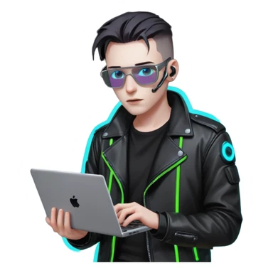 cyber punk man holding laptop sticker