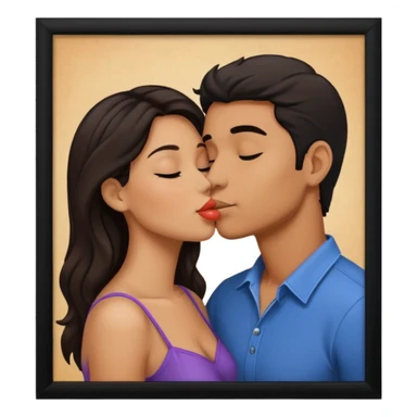 A man and a woman kissing, framed on a television screen sticker