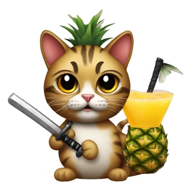 Cat with pineapple cocktail with Katana  sticker