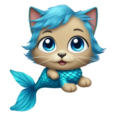 FluffyCat with a blue mermaid tail and blue eyes sticker