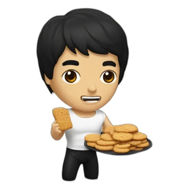 Bruce Lee comiendo galletitas sticker