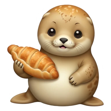 Baby seal holding a croissant sticker