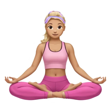 Mujer color de piel moreno clara, con cabello balayage rubio con castaño suelto y lacio y largo usando un top rosa deportivo y leggins deportivo rosa en una pose de yoga sentada, viendo hacia enfrente con ojos negros y sonriendo sin mostrar los dientes sticker