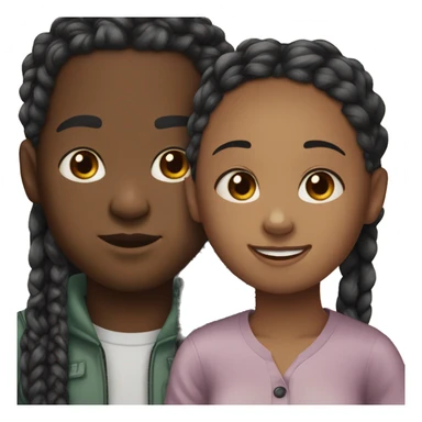 Realistic black girl with box braids and light skin boy with short curly hair and a short beard hugging sticker