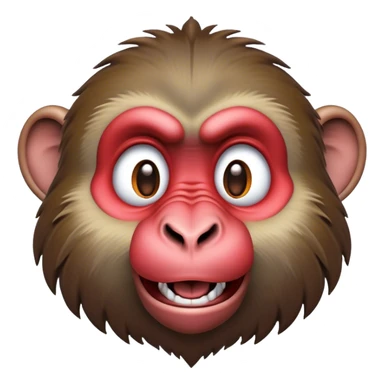 Cinematic Comical Baboon Portrait Emoji, Head tilted dramatically with an exaggeratedly amused expression, featuring a strikingly textured Fur of deep browns with wide, expressive eyes filled with playful disbelief, Simplified yet hilariously expressive features, highly detailed, glowing with a slightly sassy glow, high shine, dramatic yet playful, stylized with an air of cheeky mischief, bright and endearing, soft glowing outline, capturing the essence of a spirited and over-the-top baboon, so meme-worthy it feels like it could chatter its way into internet fame instantly! sticker