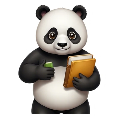 Panda shrugging his shoulders and hands with book in one hand and smartphone in the other sticker