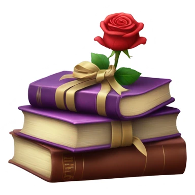 Bundle of books tied with ribbon and rose sticker