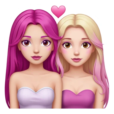 gorgeous pale girl with long magenta hair latina makeup next to a gorgeous girl with blonde hair brown eyes and a light pink heart above them both wearing tube tops sticker
