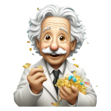 happy albert einstein holding confetti in one hand sticker