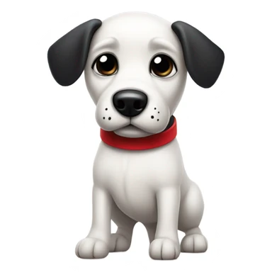 A cute white dog with black ears and a black splotch marking on its back with a red collar and it’s standing up sticker