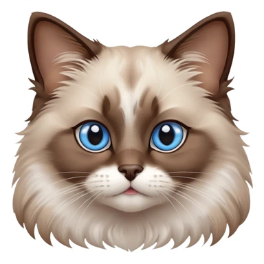 cinematic-fluffy-brown-ragdoll-cat-portrait-emoji,-head-tilted-cutely-with-big,-sparkling-blue-eyes,-soft-brown-and white-colored-fur-with-darker-points-on-the-ears,-face,-and-paws,-simplified-yet-irresistibly-adorable-features, sticker