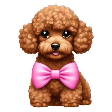 Brown toy poodle laying with pink bow sticker