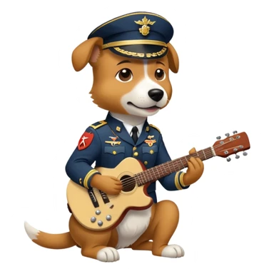 A dog playing the guitar in military uniform sticker
