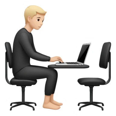 Minimalistic flat vector icon, iOS style, thin black contour on white background. Person silhouette sitting with a laptop, code brackets <> on the screen. Clean, no te sticker