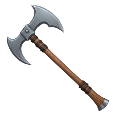 barbarian axe object icon, huge double-bladed axe, rough metal, wooden handle, leather wraps, fantasy style, 3D cartoon, mobile game icon style, centered, clean background, soft shadow, no text, no watermark
 sticker