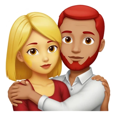 can you make two people when girl have arms on man neck the boy has red face and girl is yellow sticker