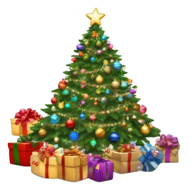 Christmas tree with lots of baubles and lights with lots of presents around the tree￼ sticker