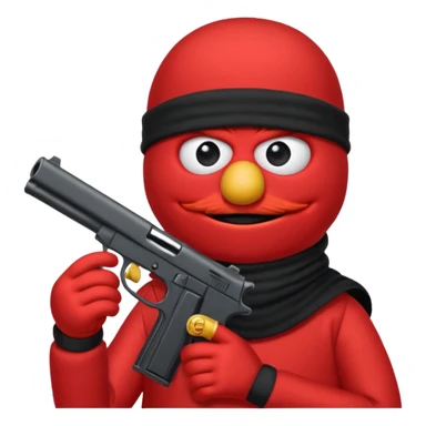elmo with an gun and an black balaclava sticker