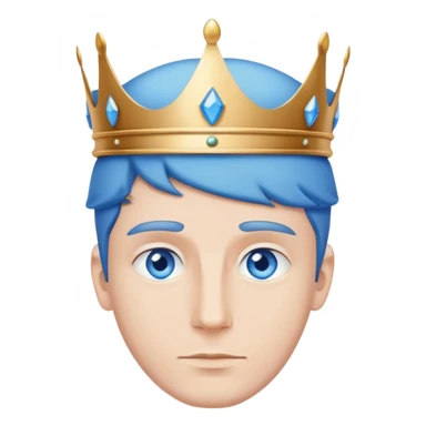 A man with blue eyes wearing a large, simple blue crown. The crown has no details or gemstones, and its base is wide and smooth. The style is clean and minimalistic sticker