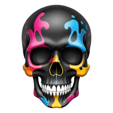 ultra premium smooth black skull with precise designer brand logo patterns, vibrant color splashes contained within skull shape, clean professional airbrush effect, front view sticker