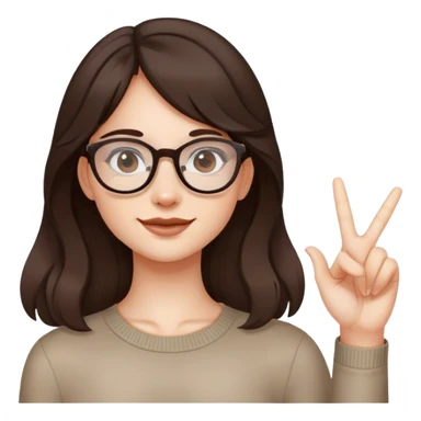 chica con el cabello marrón oscuro semi ondulado y lentes delgados haciendo un like tez blanca sticker