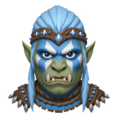 Fantasy orc portrait emoji, white and blue frost war paint on face, harsh winter warrior mood, strong expression, minimal tribal design, clean readable emoji style, male/female variant
 sticker