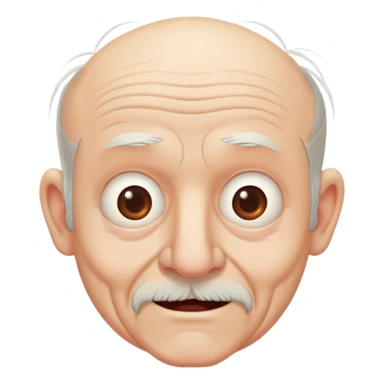 an old balding man with a few straggly hairs ontop with gingivitis sticker