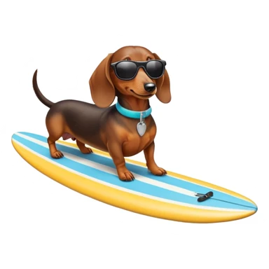A dachshund riding a surf board with sunglasses  sticker