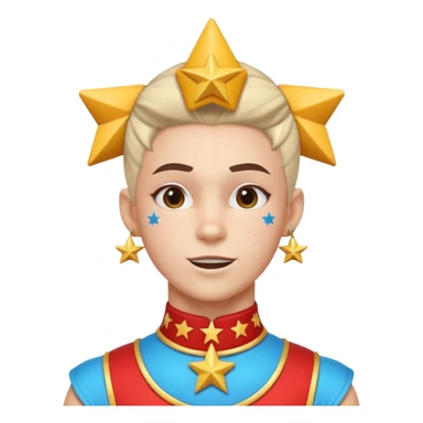 circus acrobat portrait, head and shoulders only, sporty costume collar, energetic expression, star accessories, 3D cartoon, mobile game icon style, clean background, no text, no watermark
 sticker