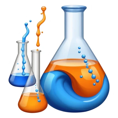 emoji of a chemistry flask with swirling blue and orange liquids merging and a small calculator or ratio bar beside it to represent alligation sticker