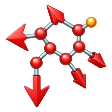 red arrow pointing down on the vitamin molecule sticker