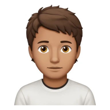 Homme brun cheveux court ondulé. Métisse. Yeux marrons très foncé. Avec t-shirt blanc sticker