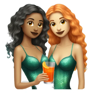 Three beautiful mermaids (light skin) drinking aperol sticker