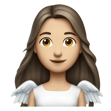 Caucasian brunette angel with long straight hair, dimples, big blue eyes, halo and wings sticker