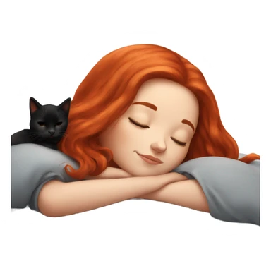 Red hair girl sleeping with black kitty sticker