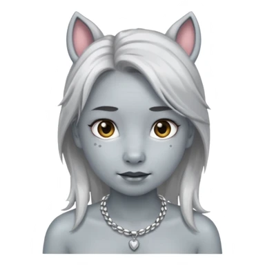 Female with Silver Necklace, grey skin,pony hair, more bright silver,highlight necklace, different expressions. sticker