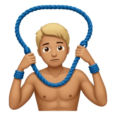 A man suffocating himself with a rope sticker