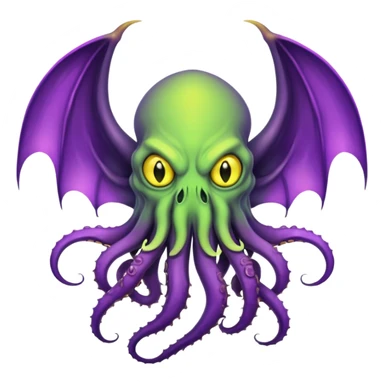 light green Cthulhu with purple bat wings and purple gradient tentacles. Yellow angry eyes. yellow suckers on tentacles. dramatic ominous shading sticker