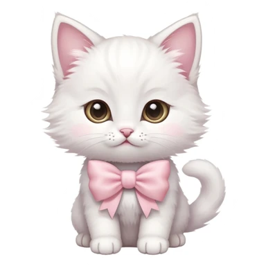 cute fluffy white kitten with a light pink bow sticker