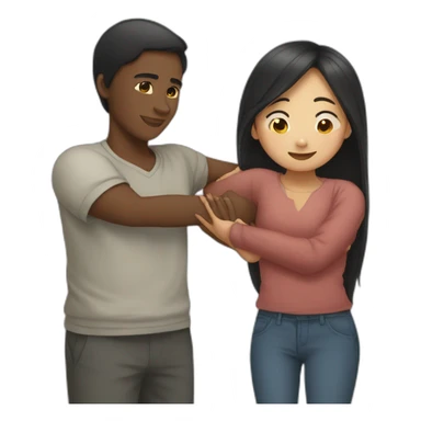 African young man hugging asian girl with long hair sticker