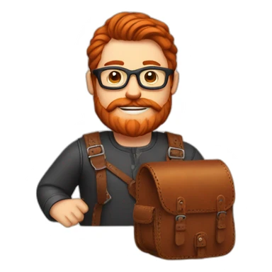 Red smooth haired man with beard and glasses hand sewing a leather saddle sticker