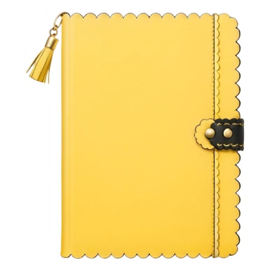 a soft yellow lemon color journal with scalloped edges, tiny gold dot details, and a small tassel charm, cozy and elegant stationery vibe sticker